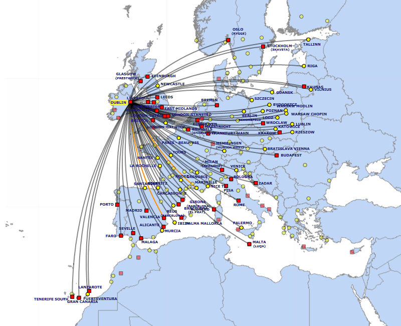 Ryanair Destinations Map From Dublin Travel News Best Tourist