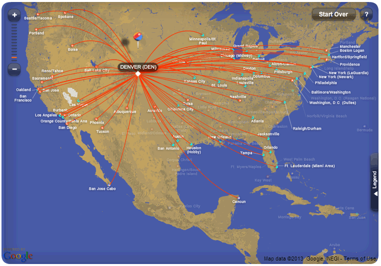 southwest airlines route map from denver