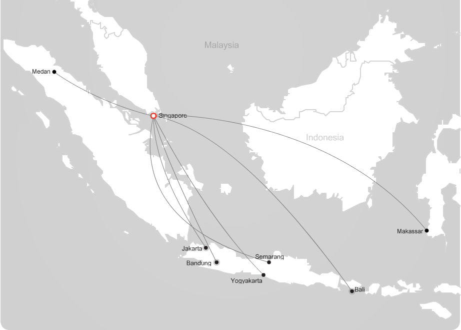 Indonesia AirAsia route map - from Singapore