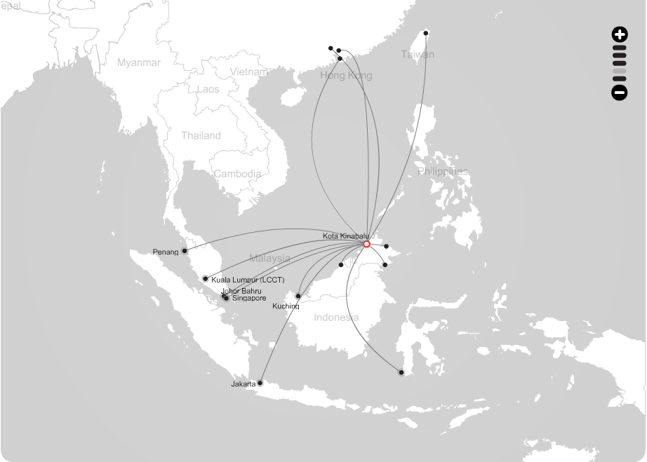 AirAsia route map - from Kota Kinabalu