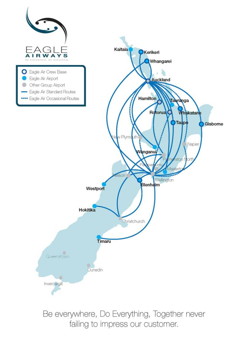 Air New Zealand Link route map - Eagle Airways