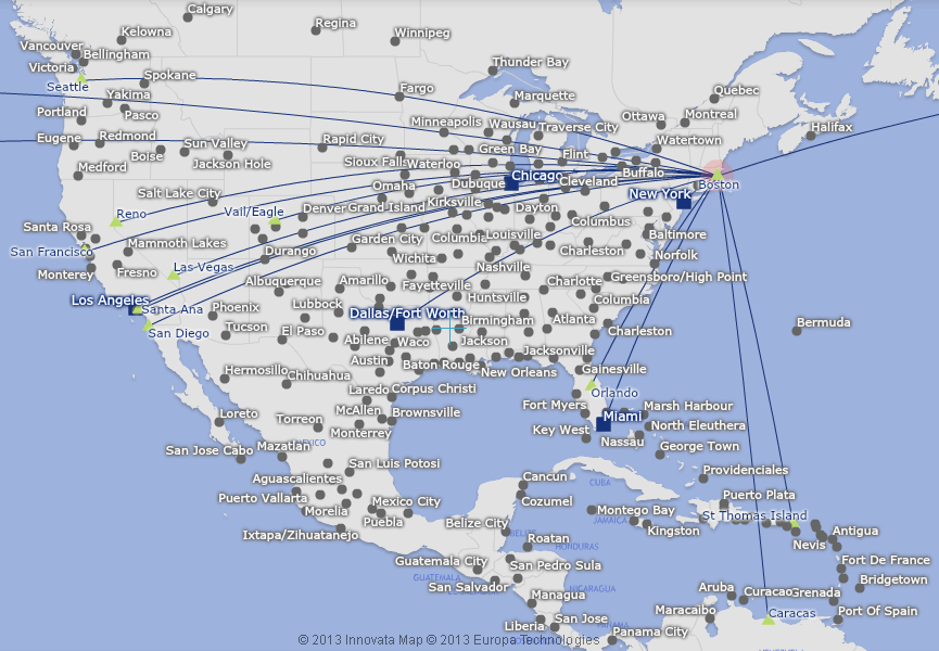 American Airlines Flight Route Map