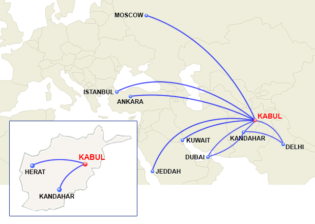 Ariana Afghan Airlines route map