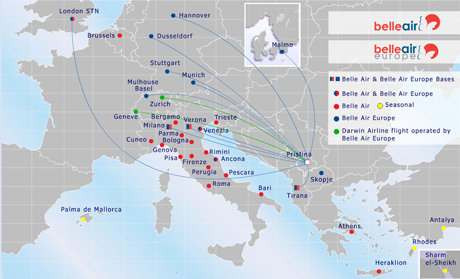 Belle Air route map - from Pristina