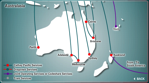 Cathay Pacific route map - Australia and New Zealand