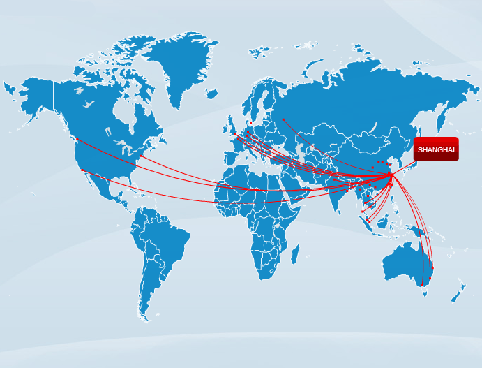 China Eastern Airlines route map - longhaul routes