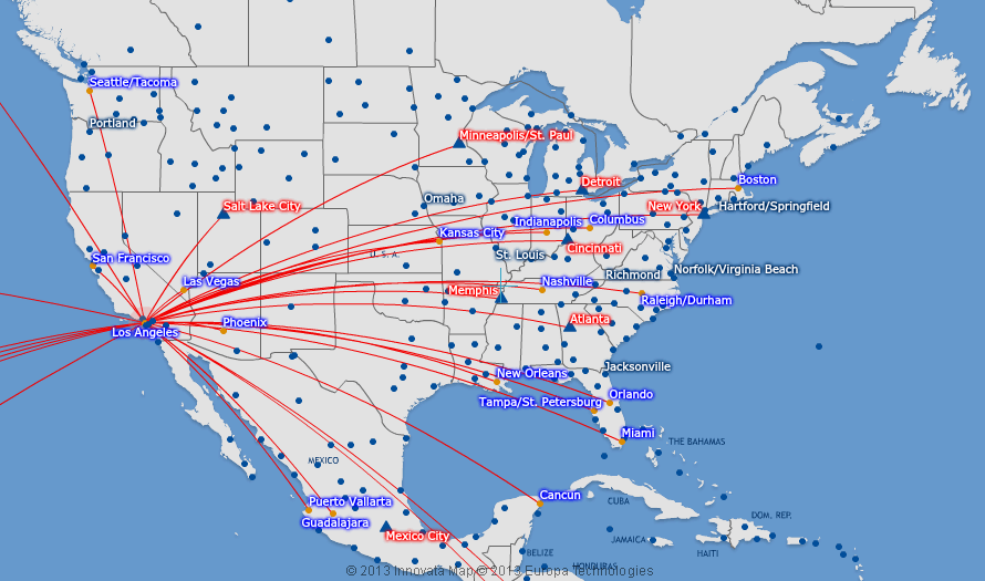 Delta Air Lines Route Map North America From Los Angeles   Delta Air Lines From Los Angeles 