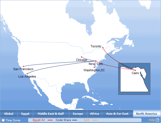 Egyptair route map - United States