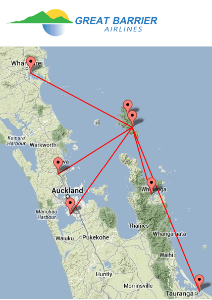 Great Barrier Airlines route map