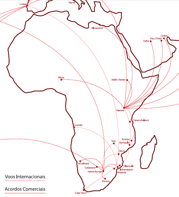 LAM Mozambique Airlines route map - international routes