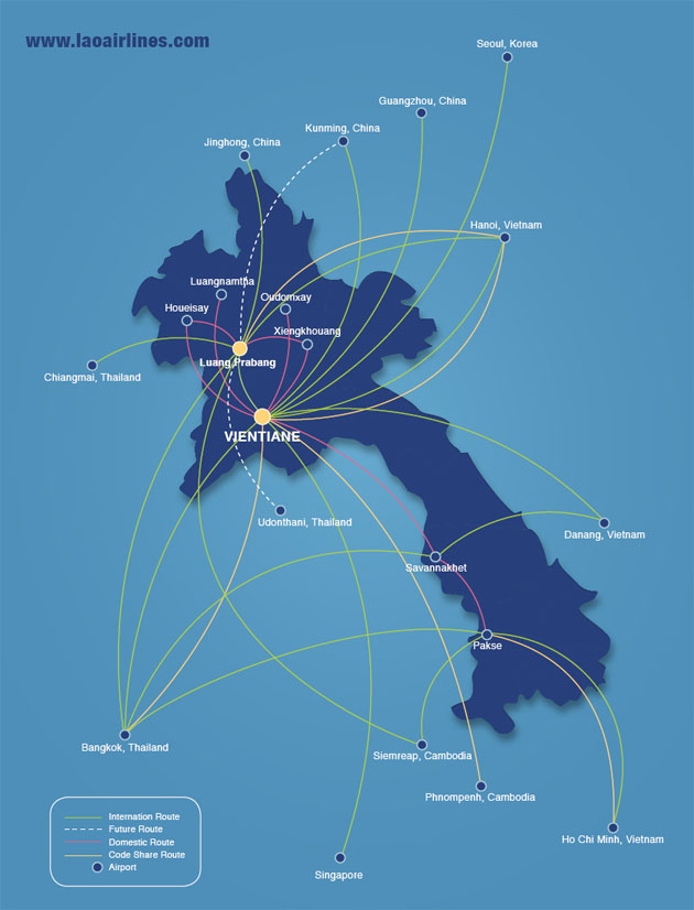 Lao Airlines route map