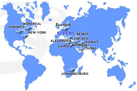 Olympic Airlines route map - longhaul routes