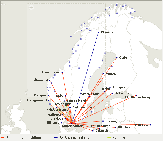 Routes within Nordic countries from Copenhagen