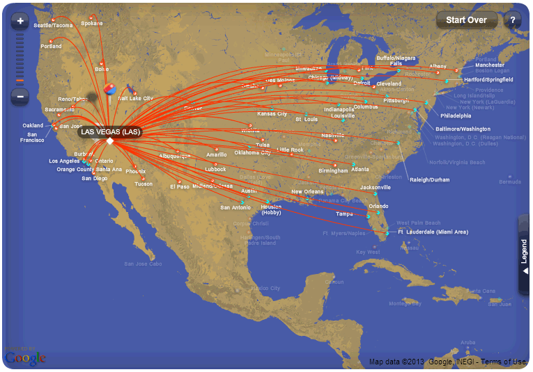 Southwest Airlines route map - from Las Vegas