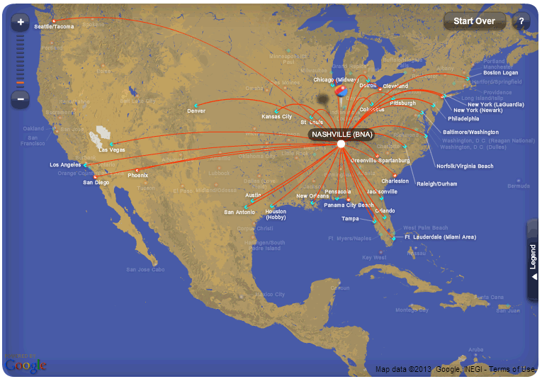 Routes from Nashville