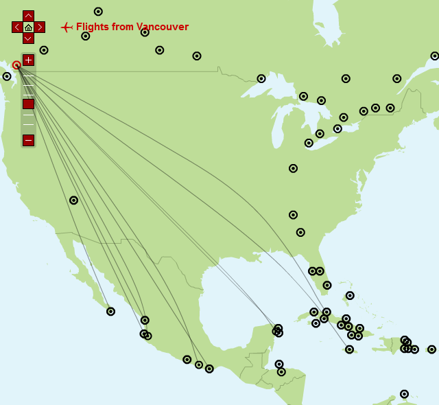 Sunwing Airlines route map - from Vancouver