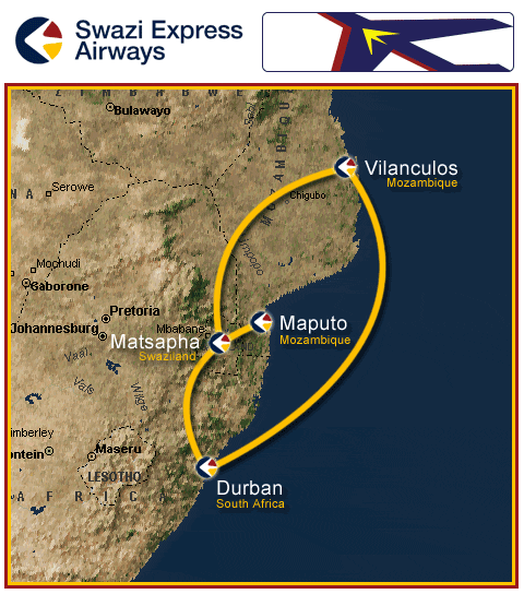 Swazi Express Airways route map