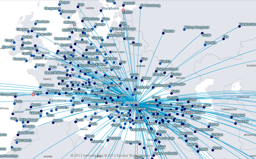 Manieren handicap marge Turkish Airlines route map - Europe