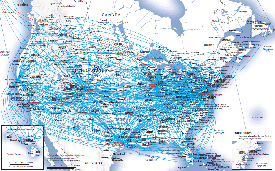 United Airlines Route Map USA And Canada