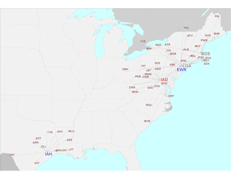 United Express - Colgan Air route map