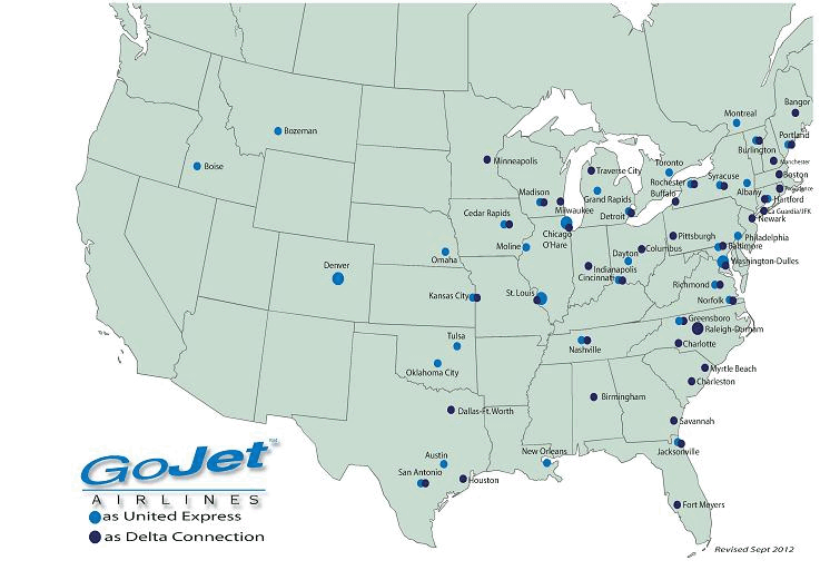 United Express - GoJet Airlines route map