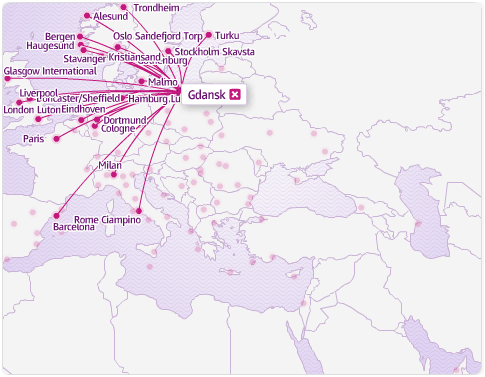 Wizz Air route map - from Gdansk