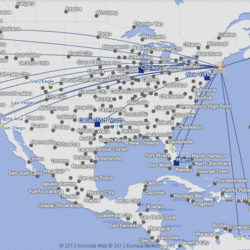 Routes within North America from Boston